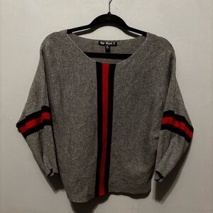 Say What? Gray Sweater with Red and blue Accents Sz medium